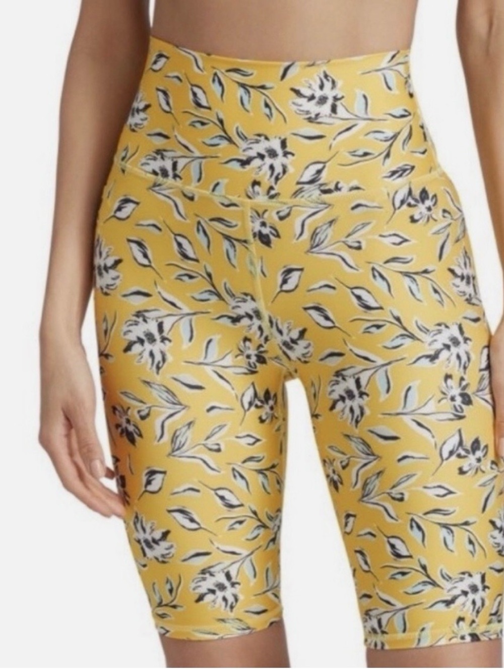 Alice + Olivia Yellow Floral High-Waist Bike Shorts